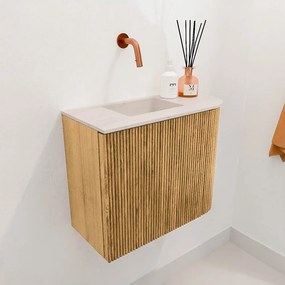 Mondiaz Joya DLux 50cm toiletmeubel ronding rechts oak met wastafel faye links zonder kraangat meli
