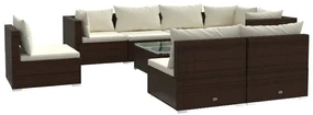 vidaXL 9-delige Loungeset met kussens poly rattan bruin