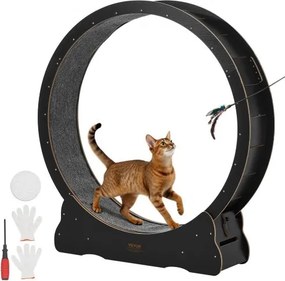 VEVOR Kattenloopwiel, 118 cm binnendiameter, houten loopwiel voor katten tot 13,6 kg, kattenloopband met tapijtachtig loopoppervlak en vergrendelingsmechanisme, stil speeltje voor binnenkatten, zwart