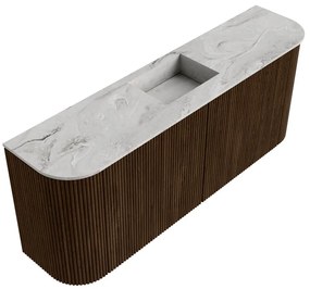 Mondiaz Joya DLux 105cm toiletmeubel ronding links/rechts walnut met wastafel faye midden 1 kraangat glace