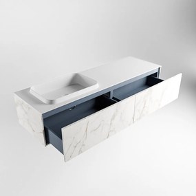 Mondiaz Erin 150cm badmeubel Carrara met 2 lades en witte wastafel links 1 kraangat
