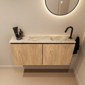 Mondiaz Ture DLux toiletmeubel 100cm washed oak met wastafel frappe rechts met kraangat