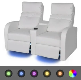 vidaXL LED Dubbele leunstoel 2-zits kunstleer wit