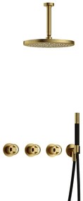 Hotbath Cobber IBSW70 Regendoucheset inbouw - 15cm plafondarm - 30cm ronde hoofddouche - staafhanddouche - Geborsteld messing PVD IBSW70BBP25