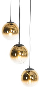Art Deco hanglamp zwart met goud glas rond 3-lichts - pallon Art Deco E27 Binnenverlichting Lamp