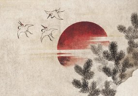 Kunstreproductie Birds and sunset (1814), Katsushika Hokusai