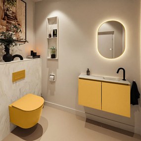 Mondiaz Ture DLux toiletmeubel 80cm ocher met wastafel ostra rechts met kraangat