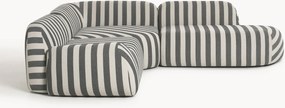 Gestreepte modulaire hoekbank Wolke (4-zits) met chaise longue