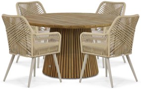 Tuinset Ronde Tuintafel 4 personen 140 cm Aluminium/wicker Taupe Coco Vedra/Fungo