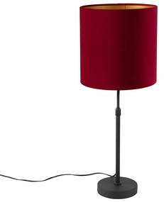 Stoffen Tafellamp zwart met velours kap rood met goud 25 cm - Parte Klassiek / Antiek E27 cilinder / rond rond Binnenverlichting Lamp