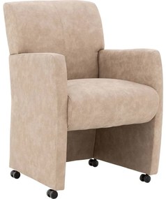 Goossens Eetkamerstoel Alex beige microvezel met armleuning en met wielen, stijlvol landelijk