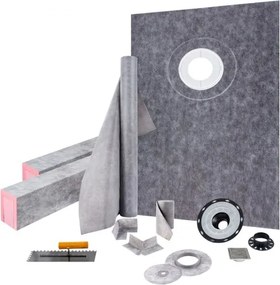 VEVOR Douchedrempelset, 38 x 60 inch waterdichte douchedrempel met 4 inch ABS offset lijmflens, 4 inch roestvrijstalen rooster, 2 snijdbare douchedrempels en troffel, douchebakhellingstangen geschikt voor badkamer