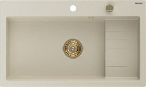 Mexen Omar granieten spoelbak 1-kamer 800 x 480 mm, beige, gouden sifon - 6520801005-69-G