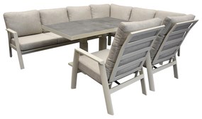 Barolo hoek dining loungeset 6 delig aluminium verstelbare tafel latte