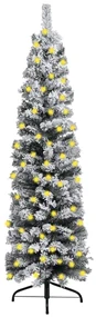 vidaXL Kerstboom met LED's en sneeuwvlokken smal 240 cm PVC groen