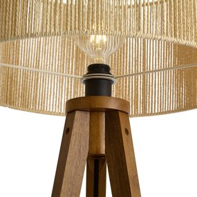 Vloerlamp vintage hout met beige papieren touw kap 50/50/25 - Tripod Classic
