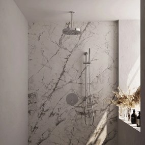 Brauer Stripe inbouw regendouche rond met 25cm hoofddouche, rond met plafondarm, glijstang en staafhanddouche set 45 chroom