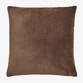 Enid Vierkant Kussen Van Katoenfluweel, 40x40 Cm Bruin – Koffie - Sklum