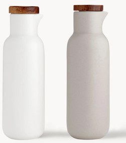 Azijn- en olie-dispenser Essentials van porselein en acaciahout, 2-delig