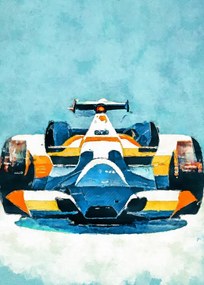 Ilustratie Formula 1 blue yellow, Justyna Jaszke, (30 x 40 cm)