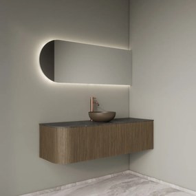 Gliss Design Alluro badmeubel ribbelfront met ronding links 140cm ash grey en zwart leisteen toppaneel