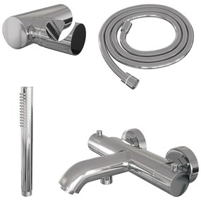 Brauer Stripe thermostatische badkraan met wandhouder en staafhanddouche chroom