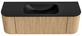 Mondiaz Kurve 140cm badmeubel ronding links/rechts oak met 1 lade en 2 deuren en wastafel big small midden 1 kraangat urban