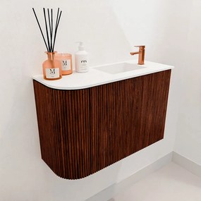 Mondiaz Joya 60cm toiletmeubel ronding links ruby met wastafel faye rechts 1 kraangat talc