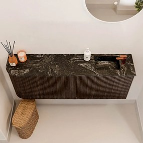 Mondiaz Joya DLux 110cm toiletmeubel ronding links walnut met wastafel faye rechts 1 kraangat lava