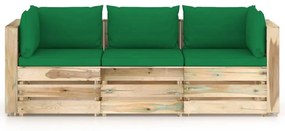 vidaXL Tuinbank 3-zits met kussens groen geïmpregneerd hout