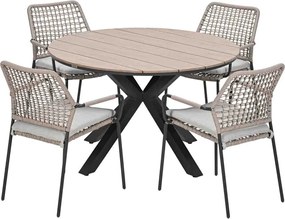 Garden Impressions Natas tuinset sand 5-delig - Tulli tuintafel light teak look Ø122 cm