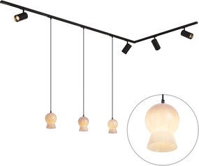 Modern railsysteem zwart met 4 spots en 3 hanglampen wit 1-fase - Iconic Bell Jeana Luxe