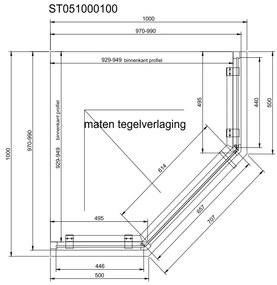 van Rijn ST05 vijfhoekige douchecabine mat zwart 100x100cm