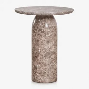 Layana Nachtkastje Ø45 Cm In Beton Bruine Marmeren Look Emperador - Sklum