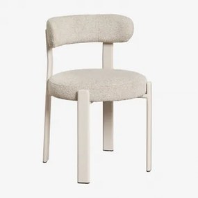Gestoffeerde En Ijzeren Eetkamerstoel Jolie Gardenia Wit & Bouclé Crèmebeige - Sklum