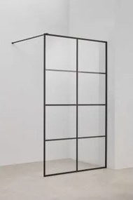 Vaste Douchewand Met Ruitdecoratie, 8 Mm Gehard Glas En Camden Aluminium Transparant & Matzwart & 120 X 195 Cm - Sklum