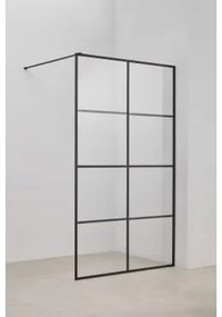 Vaste Douchewand Met Ruitjesmotief, 8 Mm Gehard Glas En Camden Aluminium Matzwart & Transparant & 120 X 195 Cm - Sklum