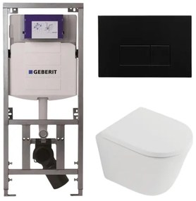 QeramiQ Dely Toiletset - 36.3x51.7cm - diepspoel - rimless - Geberit UP320 inbouwreservoir - softclose toilet zitting 35 mm - kunstof mat zwarte bedieningsplaat - rechthoekige knoppen - mat wit SW1026254/SW1000767/0701131/SW706189