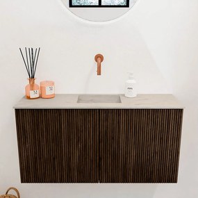 Mondiaz Joya DLux 80cm toiletmeubel walnut met wastafel faye midden zonder kraangat opalo