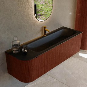 Mondiaz Kurve 145cm badmeubel ronding links ruby met 1 lade en deur en wastafel big large kraangat rechts urban
