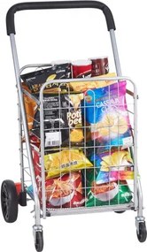 VEVOR Opvouwbare boodschappenwagen, maximaal draagvermogen 50 kg, boodschappenwagen met zwenkwielen, robuuste opvouwbare wasmand, compact, lichtgewicht, opvouwbaar voor bagage, zilver