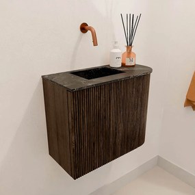 Mondiaz Joya DLux 50cm toiletmeubel ronding rechts walnut met wastafel faye links zonder kraangat lava