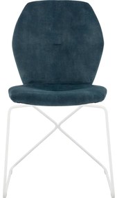 Goossens Excellent Eetkamerstoel Manzini blauw velvet stof leuning, modern design