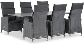 Tuinset 6 personen 220 cm Wicker Zwart Garden Collections Madera/Graniet
