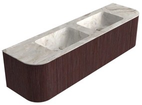 Mondiaz Kurve-dlux 170cm badmeubel ronding links/rechts ruby met 1 lade en 2 deuren en wastafel leaf dubbel zonder kraangat frappe