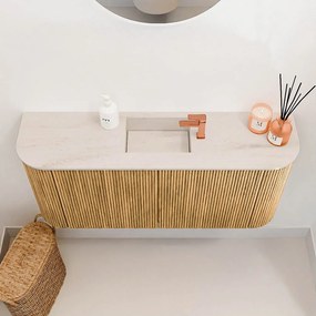 Mondiaz Joya DLux 95cm toiletmeubel ronding links/rechts oak met wastafel faye midden 1 kraangat meli