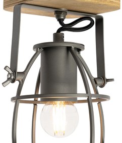 Industriële spot donkergrijs met hout verstelbaar - Arthur