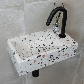 Saniclear Terrazzo fonteinset met gebogen kraan in mat zwart