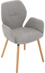 Goossens Eetkamerstoel Hera grijs stof met armleuning, modern design