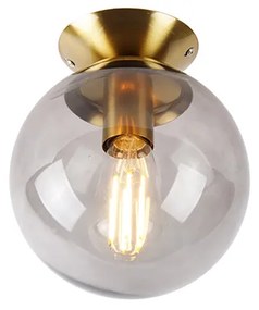 Art Deco plafondlamp messing met smoke glas - Pallon Art Deco E27 bol / globe / rond Binnenverlichting Lamp